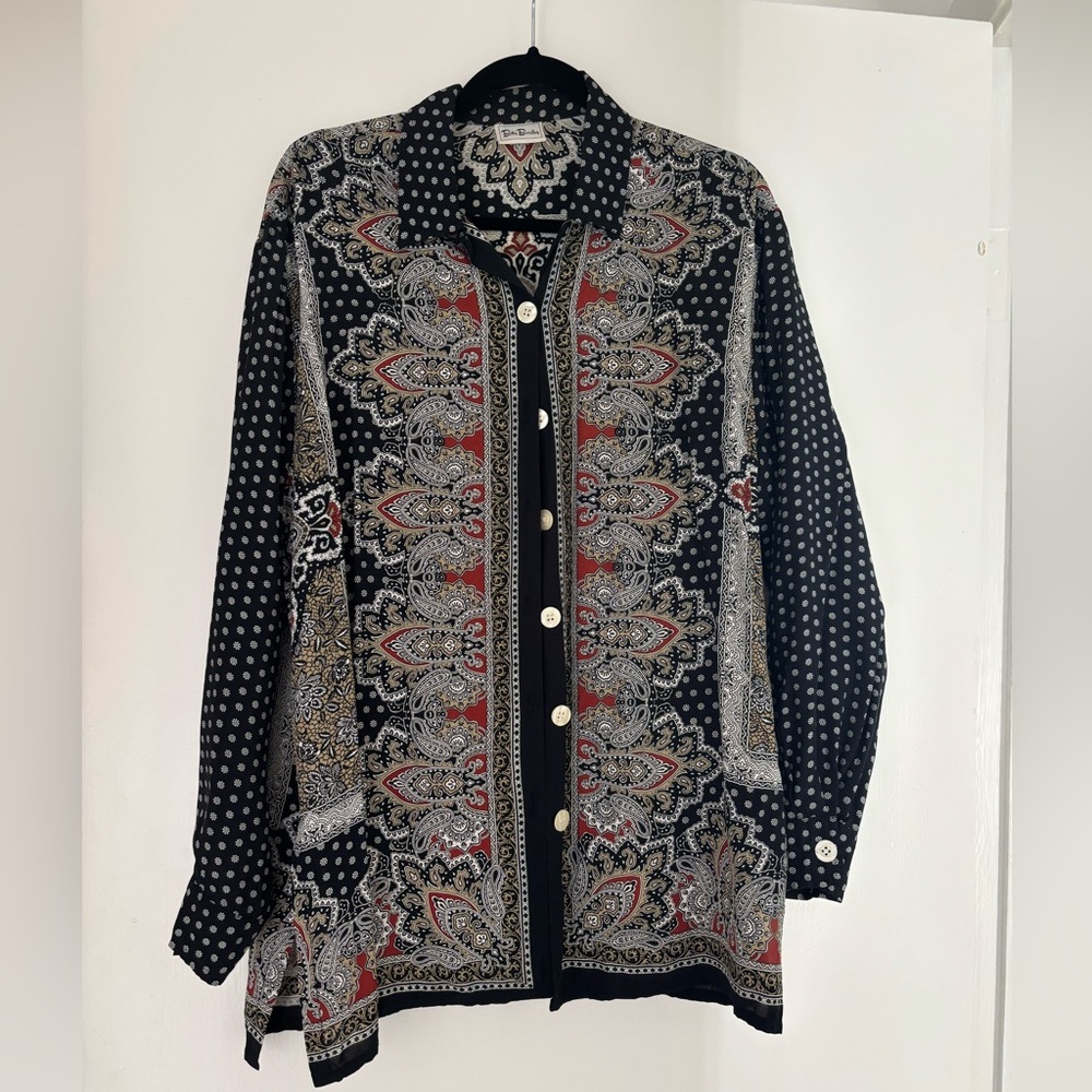 Vintage Black and Red Paisley Button-Up Shirt